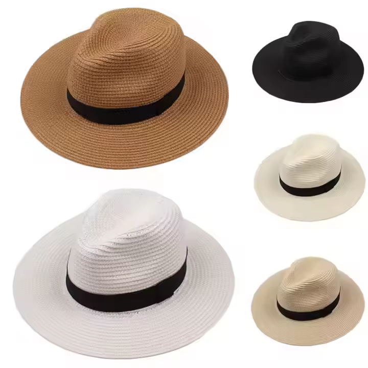 HD02 Outdoor Women Men Unisex Plain Beach Design Spring Summer Breathable Sun Straw Braid Floppy Custom Panama Fedora Straw Hat