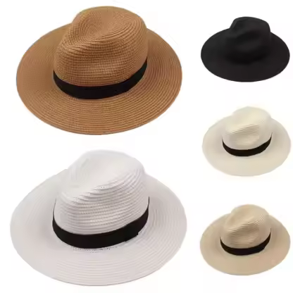HD02 Outdoor Women Men Unisex Plain Beach Design Spring Summer Breathable Sun Straw Braid Floppy Custom Panama Fedora Straw Hat
