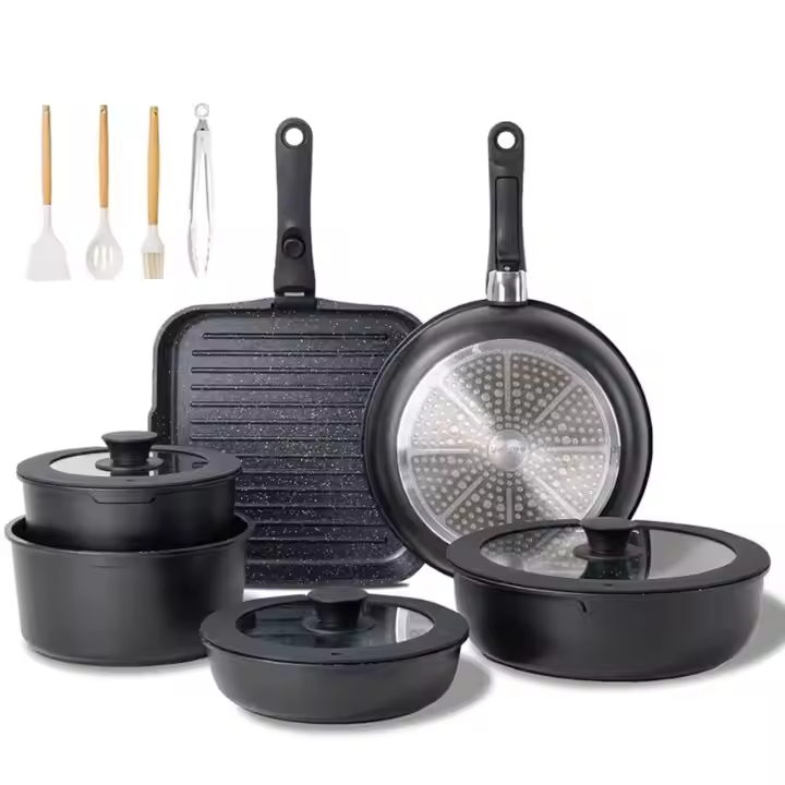 6pcs Non-Stick Cookware Set Removable Handle Induction Cooker Kitchen Cooking Set Oven Safe Motorhome Camping Stackable Pot Set