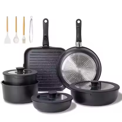 6pcs Non-Stick Cookware Set Removable Handle Induction Cooker Kitchen Cooking Set Oven Safe Motorhome Camping Stackable Pot Set