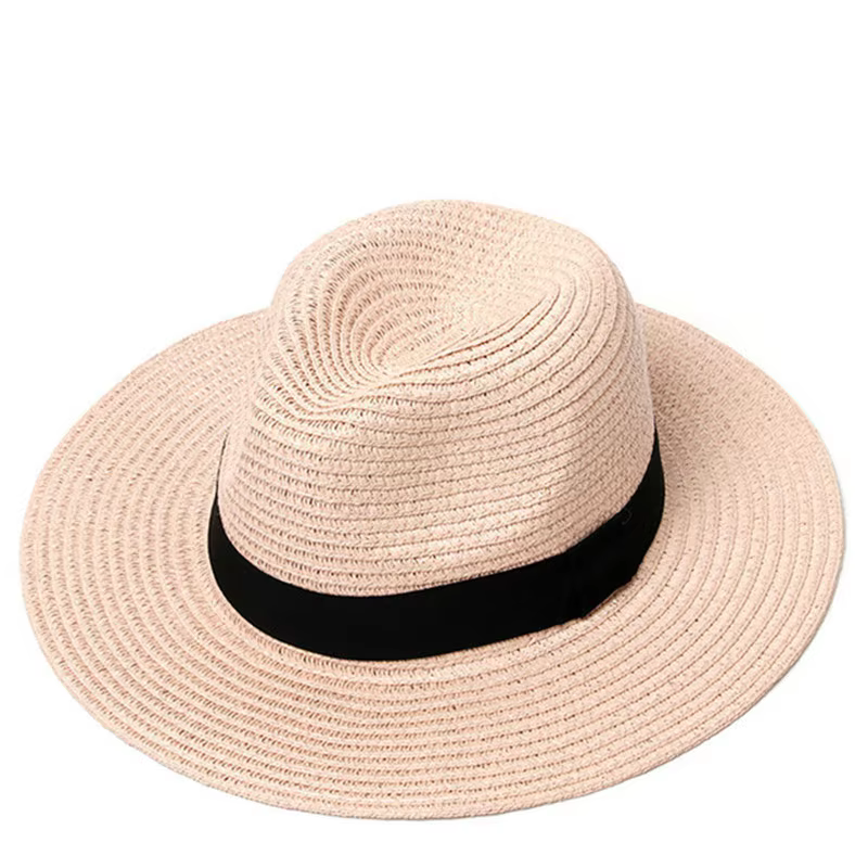 HD02 Outdoor Women Men Unisex Plain Beach Design Spring Summer Breathable Sun Straw Braid Floppy Custom Panama Fedora Straw Hat