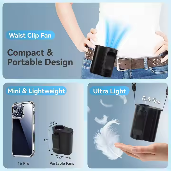 Portable Wearable 13300RPM Waist Fan 100 Speeds 4000mAh Rechargeable Hands-Free Mini Summer Outdoor Hiking Camping Travel Fan
