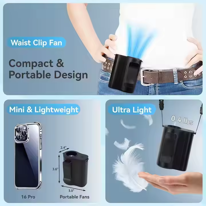 Portable Wearable 13300RPM Waist Fan 100 Speeds 4000mAh Rechargeable Hands-Free Mini Summer Outdoor Hiking Camping Travel Fan
