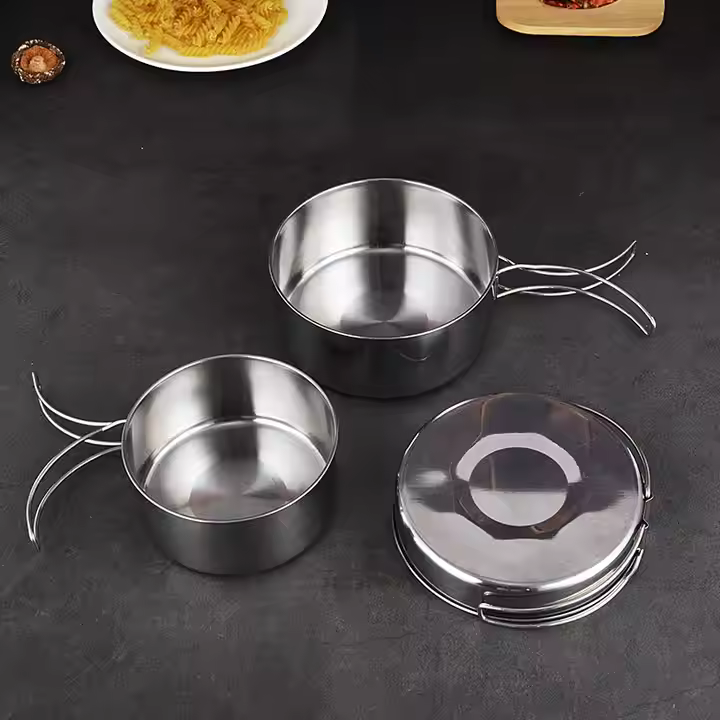 Camping Stainless Steel Pots Sets Picnic Foldable Cooking Pot Set Cookware Nonstick Cookware Set Black
