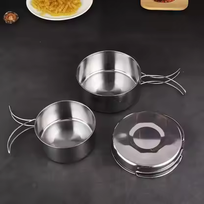 Camping Stainless Steel Pots Sets Picnic Foldable Cooking Pot Set Cookware Nonstick Cookware Set Black
