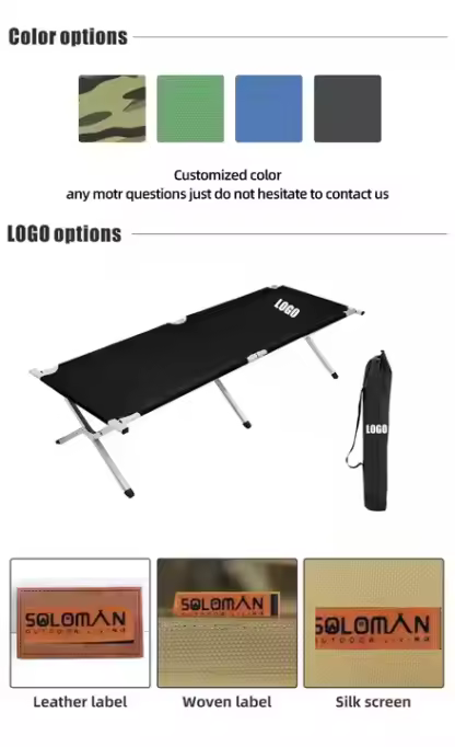 Lightweight Aluminum Frame Camping Cot Bed Modern Portable Ultralight Foldable Cot for Outdoor Hospital & Gym Use