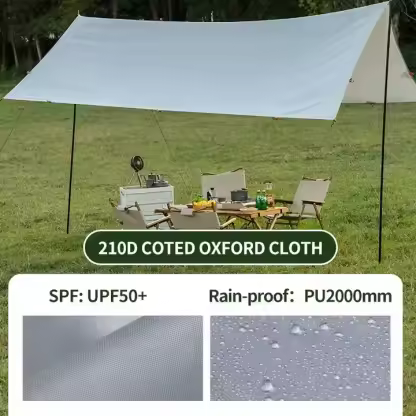 Outdoor Beach Camping Tent Rain Fly 210T Nylon Waterproof Sun Survival Gear Shelter with Poles Camping Trap