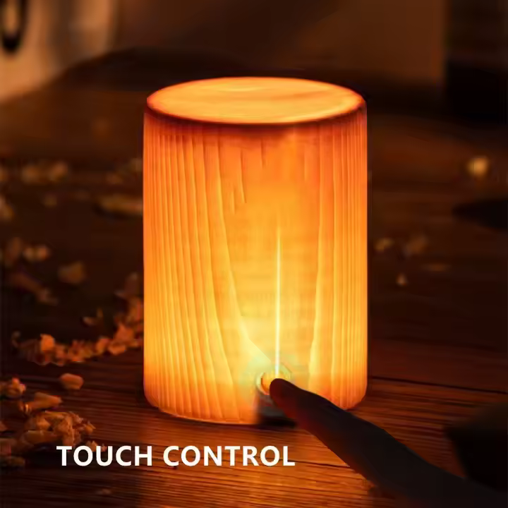 Creative Hand Making Cafe Atmosphere Light Outdoor Camping Night Light LED Touch Control Wood Table Lamp for Restaurant Bar