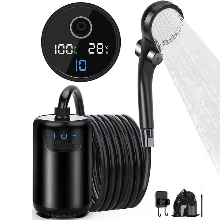 Portable Shower for Camping, 8000mAh Rechargeable Camping Shower with Intelligent LED Display, 4 Spray Modes