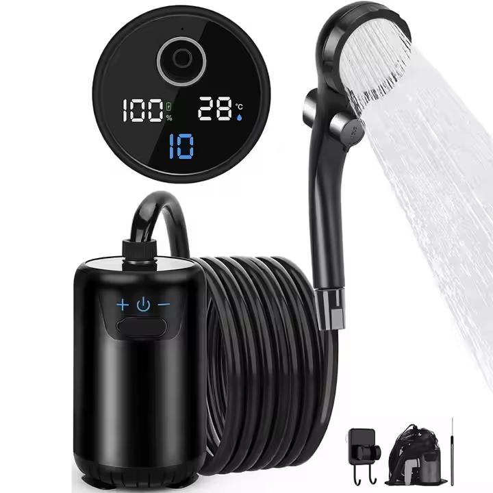 Portable Shower for Camping, 8000mAh Rechargeable Camping Shower with Intelligent LED Display, 4 Spray Modes