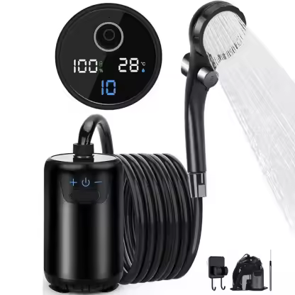 Portable Shower for Camping, 8000mAh Rechargeable Camping Shower with Intelligent LED Display, 4 Spray Modes