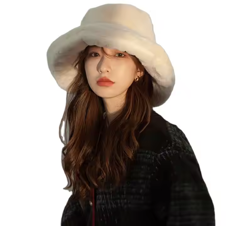 Female Warm Fashion Fleece Winter Bucket Hats Women Wide Brim Outdoor Thicken Fisherman Hat Panama
