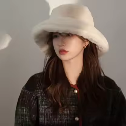 Female Warm Fashion Fleece Winter Bucket Hats Women Wide Brim Outdoor Thicken Fisherman Hat Panama