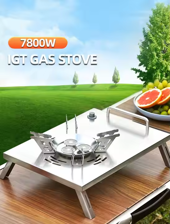 Lightweight 7500W Portable Gas Cooker 3-Gas Burner Camping Stove Dual Fuel for Propane Butane Manual Application Steel Material