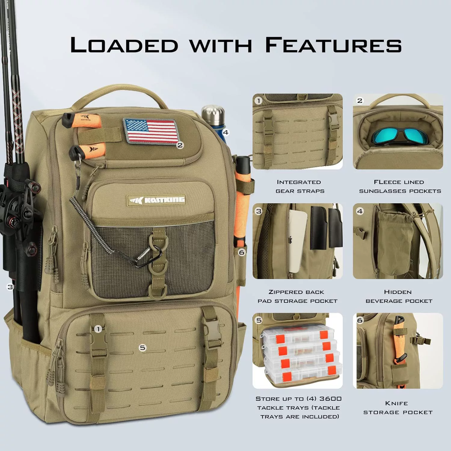 Fishing Tackle Backpack with Rod Holders - 40L Waterproof Fishing Gear Storage Bag