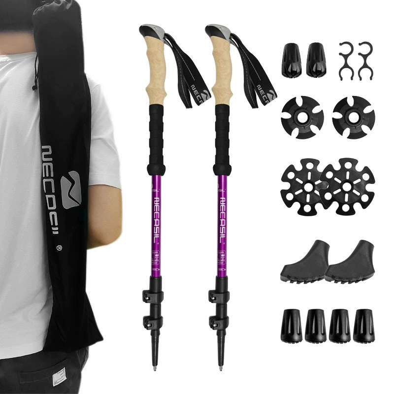 Ultralight Telescopic Trekking Poles with Natural Cork Grips, Quick Lock & Nylon Storage Bag