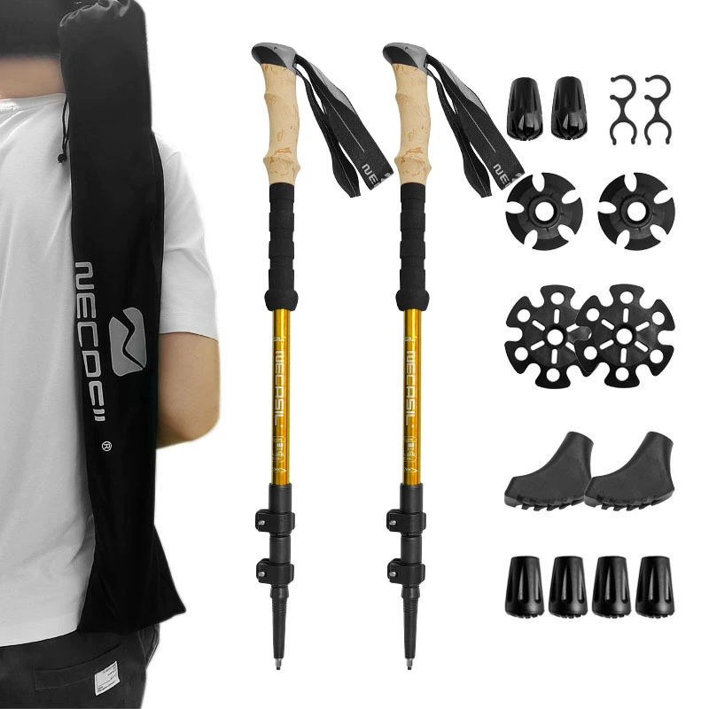 Ultralight Telescopic Trekking Poles with Natural Cork Grips, Quick Lock & Nylon Storage Bag