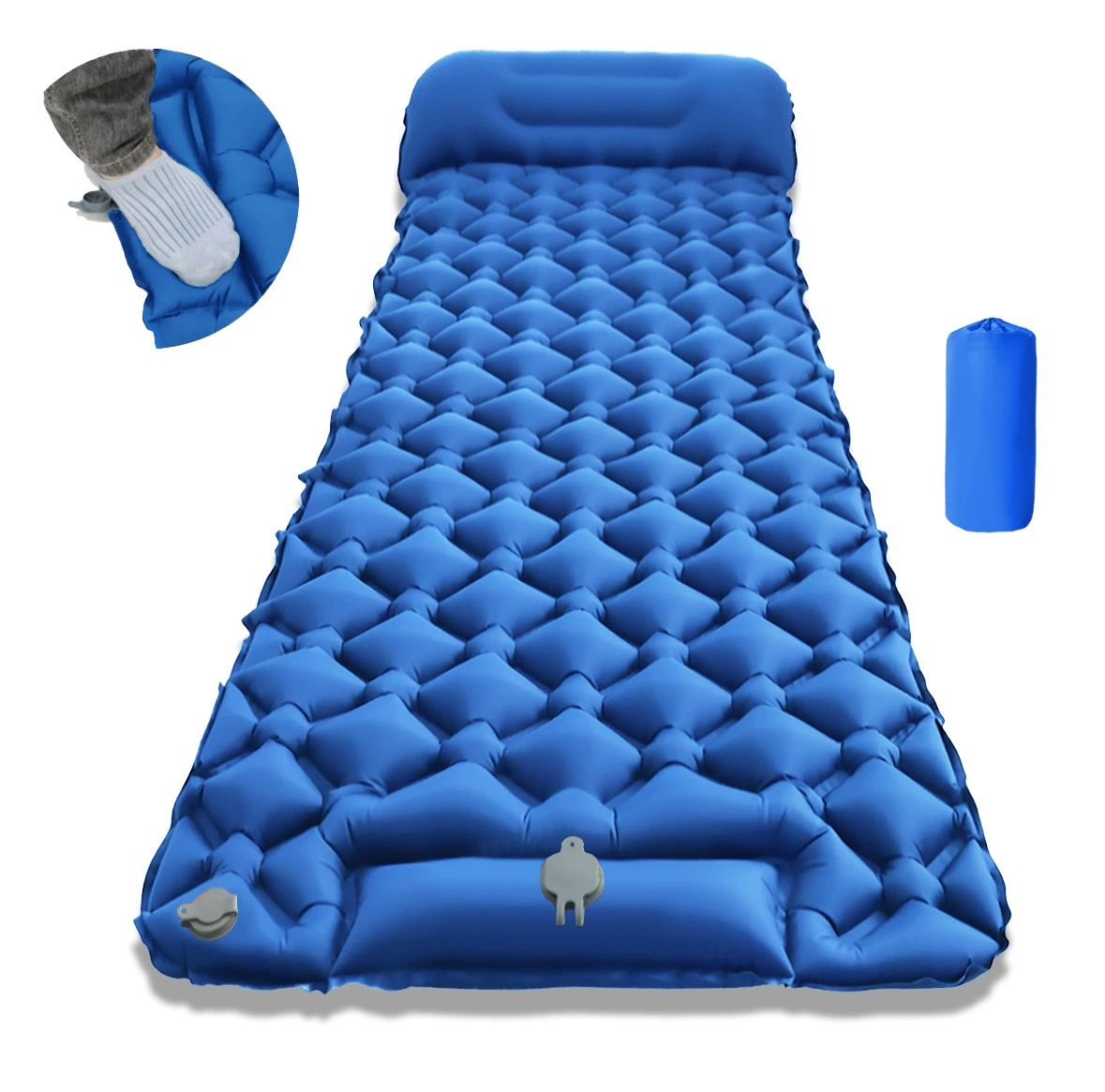 Ultralight Camping Pad with Pillow, Built-in Foot Pump, Inflatable Sleeping Pad, Compact Size for Camping, Backpacking, Hiking and Traveling