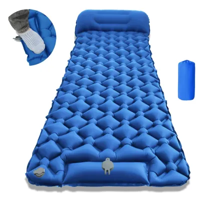 Ultralight Camping Pad with Pillow, Built-in Foot Pump, Inflatable Sleeping Pad, Compact Size for Camping, Backpacking, Hiking and Traveling