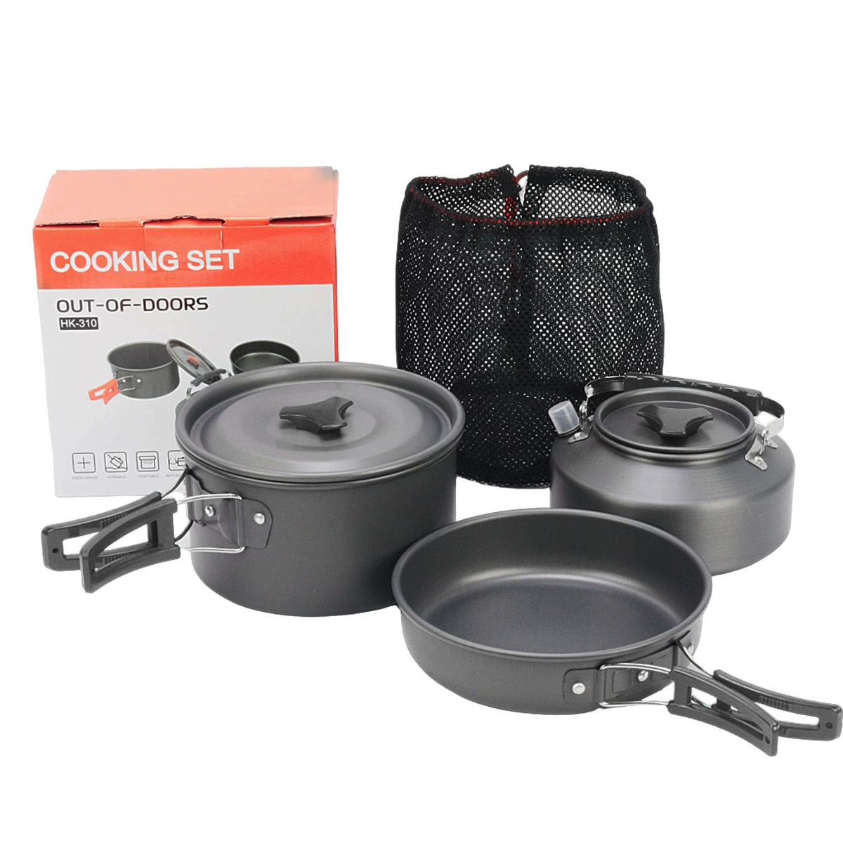 Outdoor Camping Cookware Set 2-3 Person Portable Picnic Cookware & Kettle Combo