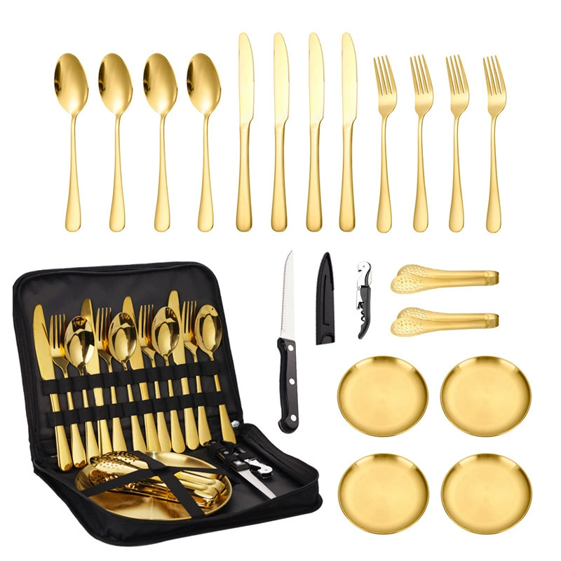 Portable Camping Kitchen Utensil Set - 20 Piece Stainless Steel Cookware Kit for Travel & Outdoor Cooking