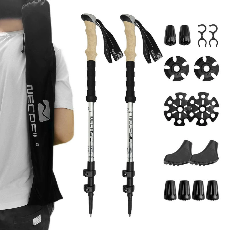 Ultralight Telescopic Trekking Poles with Natural Cork Grips, Quick Lock & Nylon Storage Bag