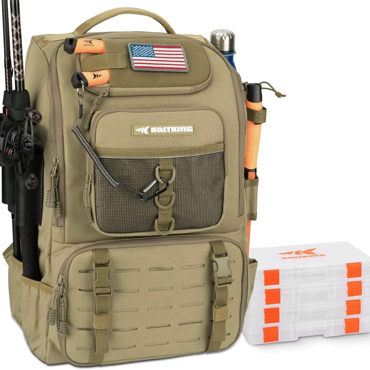 Fishing Tackle Backpack with Rod Holders - 40L Waterproof Fishing Gear Storage Bag