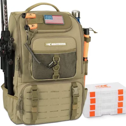 Fishing Tackle Backpack with Rod Holders - 40L Waterproof Fishing Gear Storage Bag