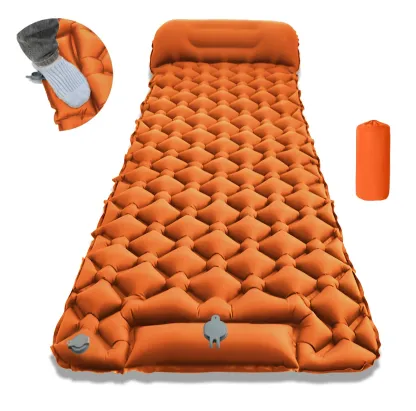 Ultralight Camping Pad with Pillow, Built-in Foot Pump, Inflatable Sleeping Pad, Compact Size for Camping, Backpacking, Hiking and Traveling