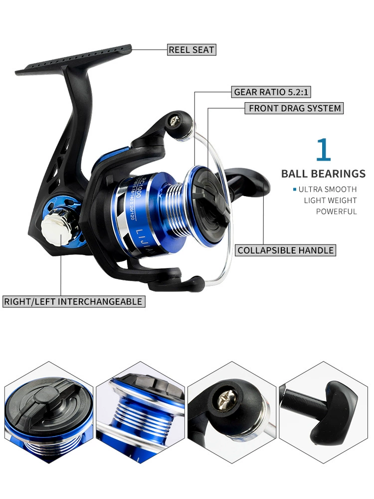 2.1m Lure Fishing Rod Combo with Reel, Line, and Tackle Bag - Blue/Red Set