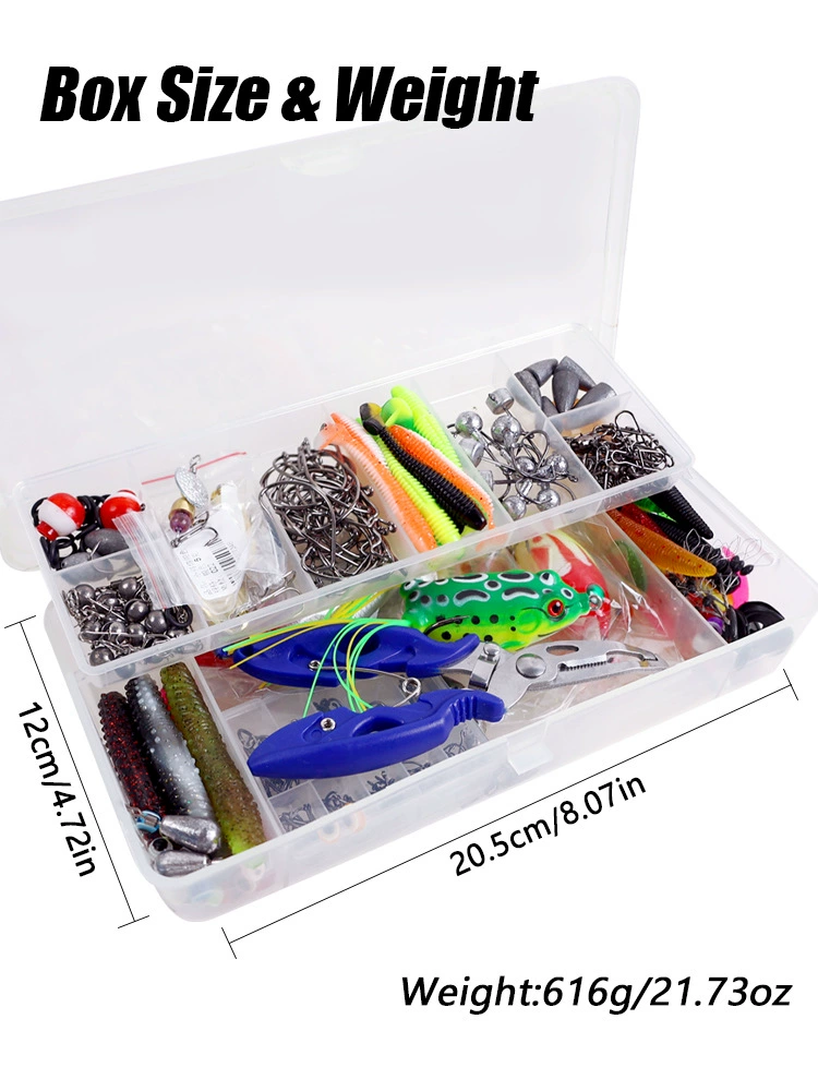332-Piece Fishing Lure Set with Soft Baits, Hooks, Weights, and Tackle Box