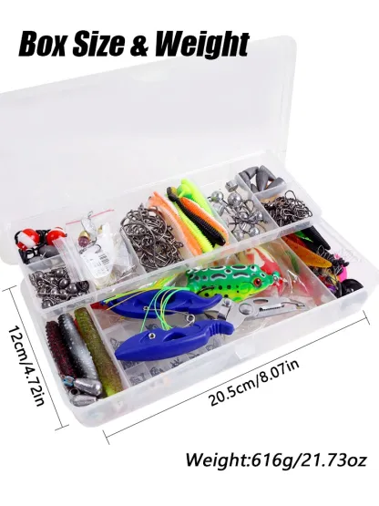 332-Piece Fishing Lure Set with Soft Baits, Hooks, Weights, and Tackle Box