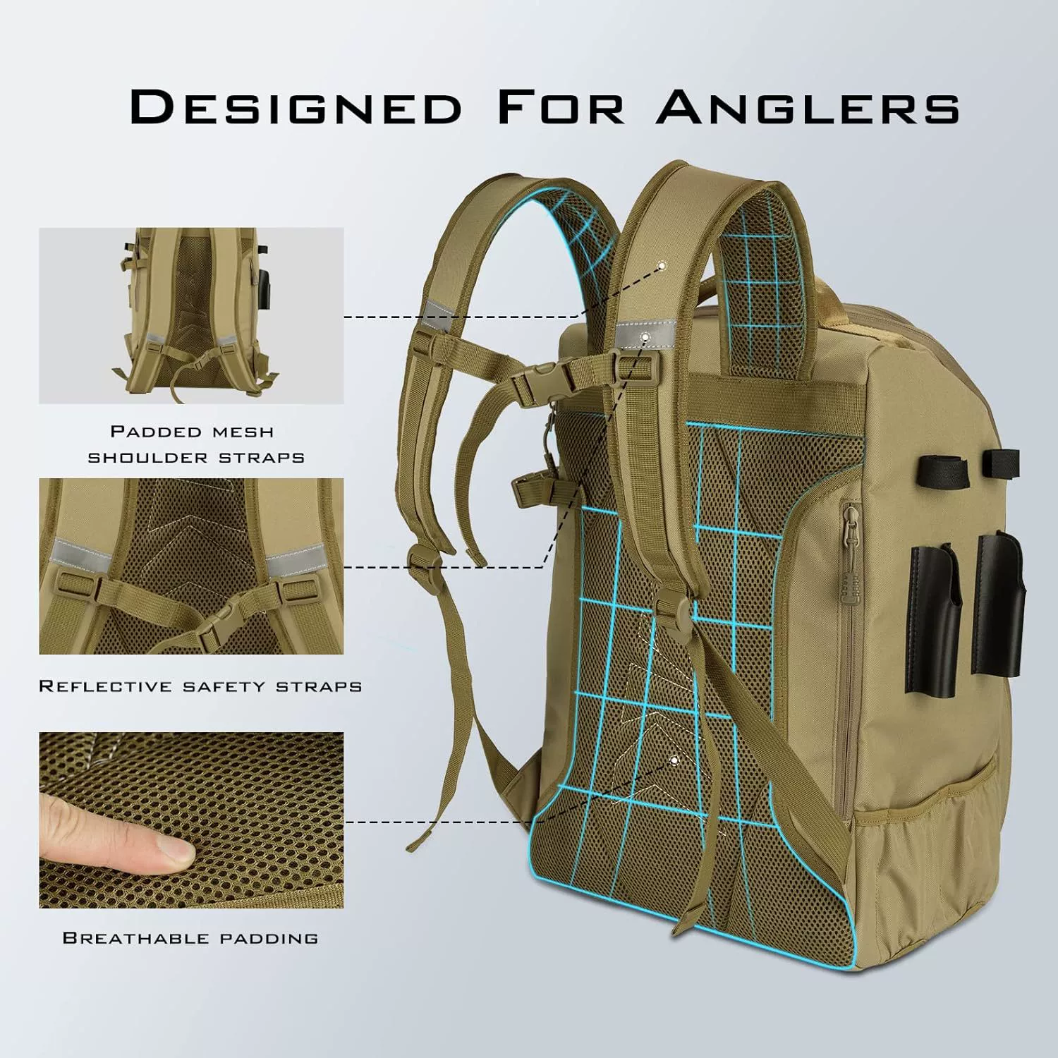 Fishing Tackle Backpack with Rod Holders - 40L Waterproof Fishing Gear Storage Bag