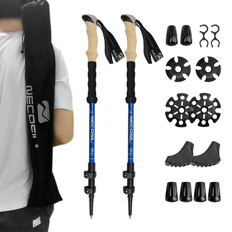 Ultralight Telescopic Trekking Poles with Natural Cork Grips, Quick Lock & Nylon Storage Bag