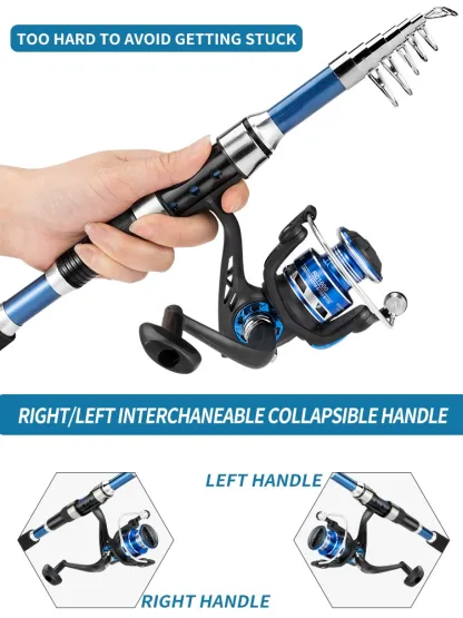 2.1m Lure Fishing Rod Combo with Reel, Line, and Tackle Bag - Blue/Red Set