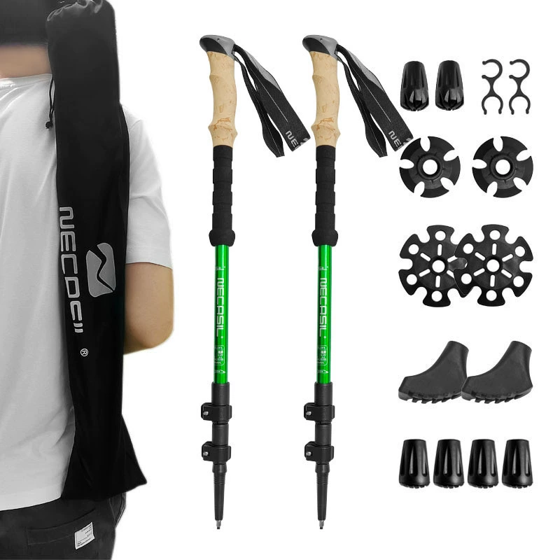 Ultralight Telescopic Trekking Poles with Natural Cork Grips, Quick Lock & Nylon Storage Bag