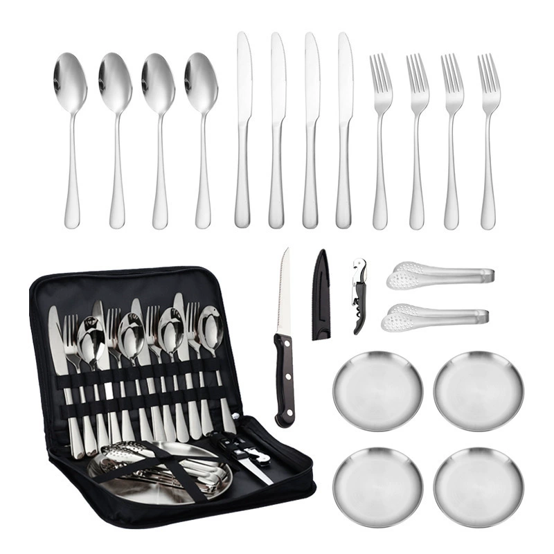 Portable Camping Kitchen Utensil Set - 20 Piece Stainless Steel Cookware Kit for Travel & Outdoor Cooking
