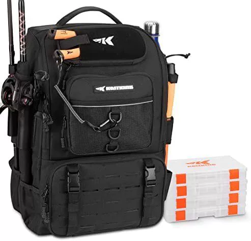 Fishing Tackle Backpack with Rod Holders - 40L Waterproof Fishing Gear Storage Bag