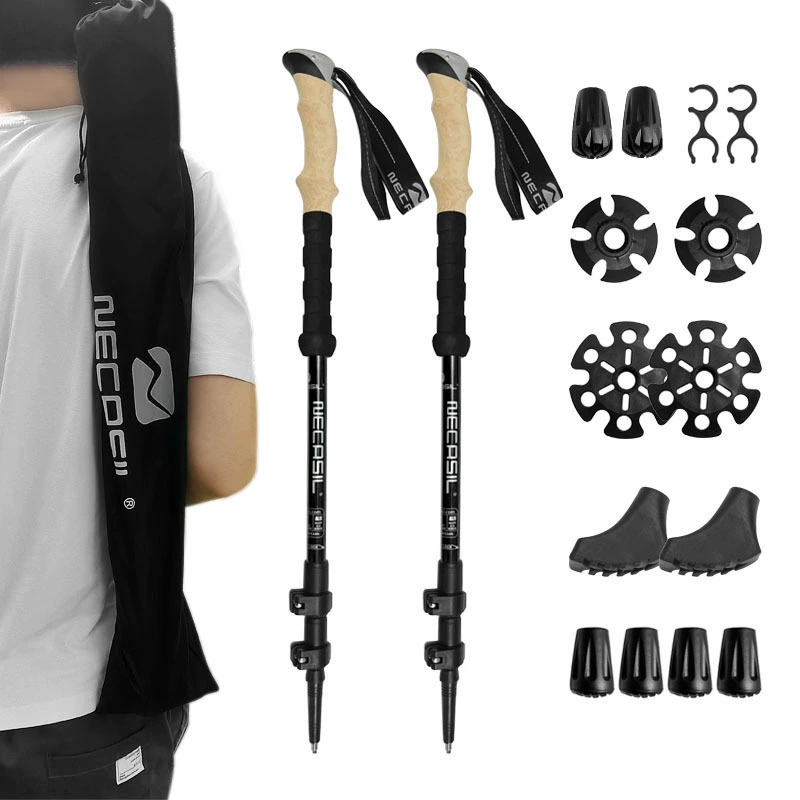 Ultralight Telescopic Trekking Poles with Natural Cork Grips, Quick Lock & Nylon Storage Bag
