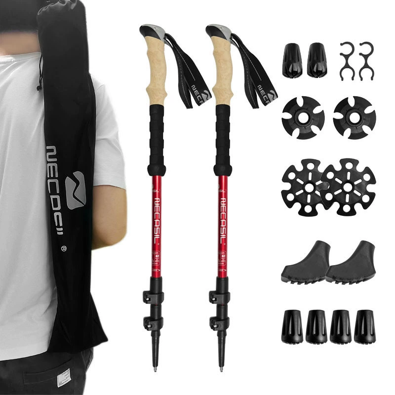 Ultralight Telescopic Trekking Poles with Natural Cork Grips, Quick Lock & Nylon Storage Bag