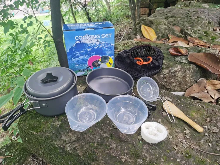 Lightweight 1-2 Person Camping Pot Set Non-Stick, Portable Cookware