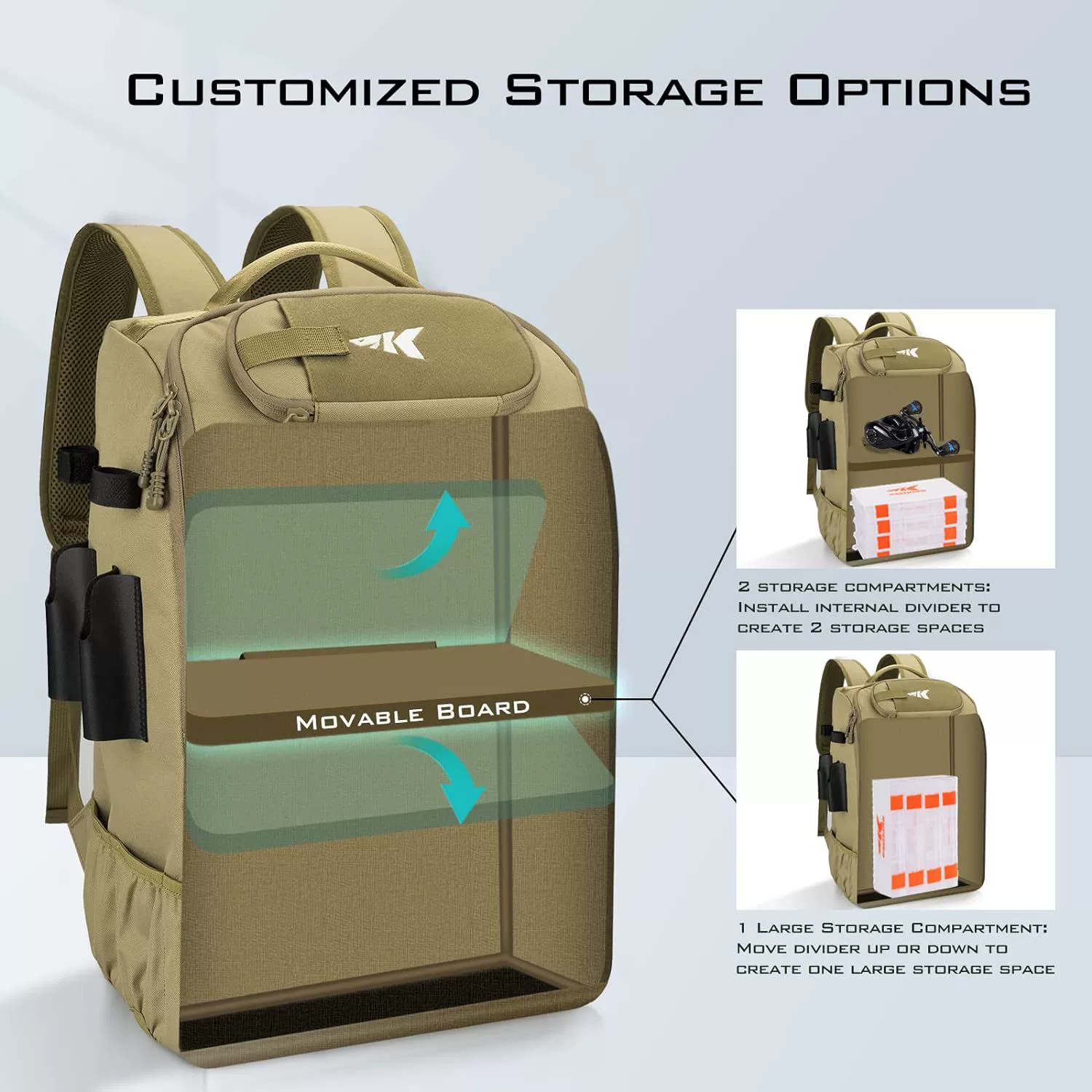 Fishing Tackle Backpack with Rod Holders - 40L Waterproof Fishing Gear Storage Bag
