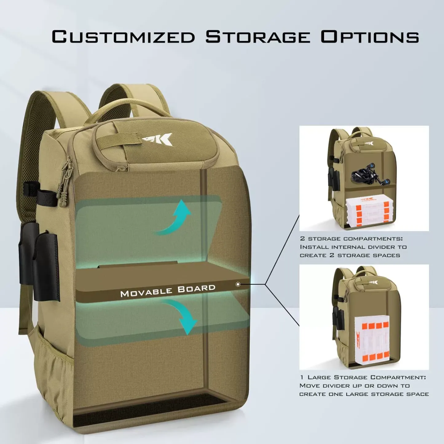 Fishing Tackle Backpack with Rod Holders - 40L Waterproof Fishing Gear Storage Bag