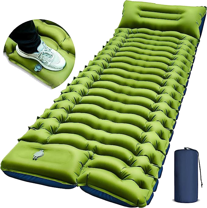 Ultralight Camping Pad with Pillow, Built-in Foot Pump, Inflatable Sleeping Pad, Compact Size for Camping, Backpacking, Hiking and Traveling