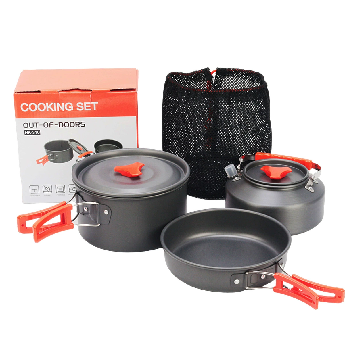 Outdoor Camping Cookware Set 2-3 Person Portable Picnic Cookware & Kettle Combo