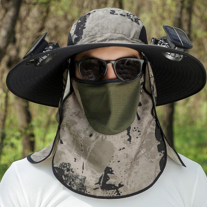 Unisex Wide Brim Solar Fan Outdoor Fishing Hat