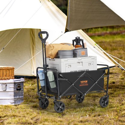 Collapsible Folding Wagon, Beach Wagon Cart with All-Terrain 5in Wheels, Heavy Duty Folding Wagon Cart 220 lbs Weight Capacity with Drink Holders, Sports Wagon for Camping