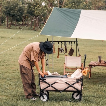 Folding trolley Outdoor camping barbecue trolley, large capacity lightweight storage trolley, folding camping trailer, camping trolley, car boot folding trolley with silent universal wheels, cup holders and side pockets