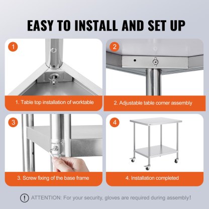 Utility Carts Stainless Steel Work Table Heavy Duty Food Prep Worktable