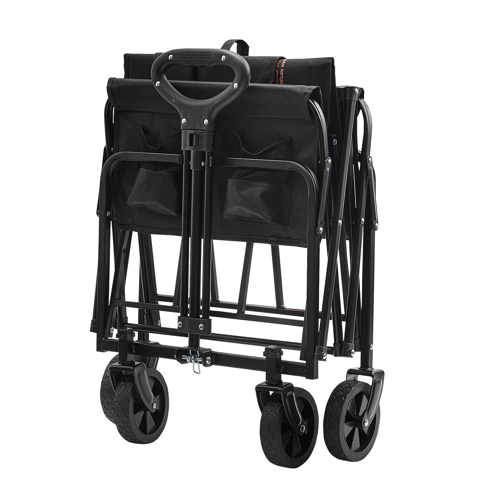 Collapsible Folding Wagon, Beach Wagon Cart with All-Terrain 5in Wheels, Heavy Duty Folding Wagon Cart 220 lbs Weight Capacity with Drink Holders, Sports Wagon for Camping